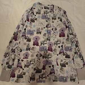 Colorful Dog Print Long Scrub Top